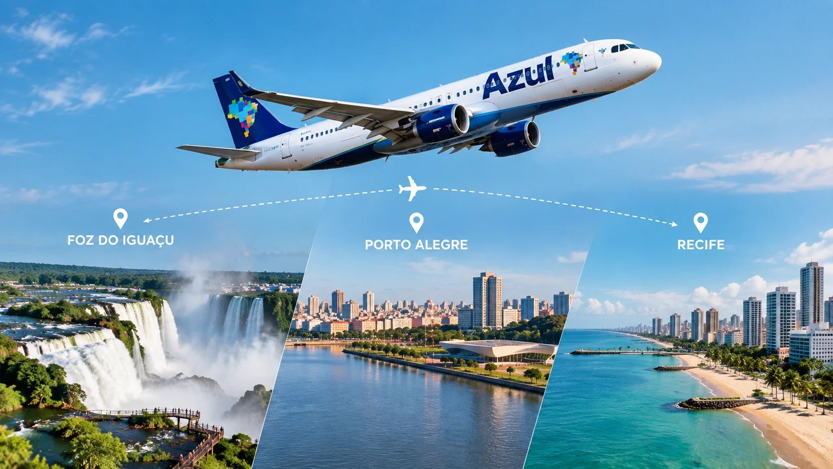 Azul terá voos diretos de Foz do Iguaçu para Porto Alegre e Recife no verão