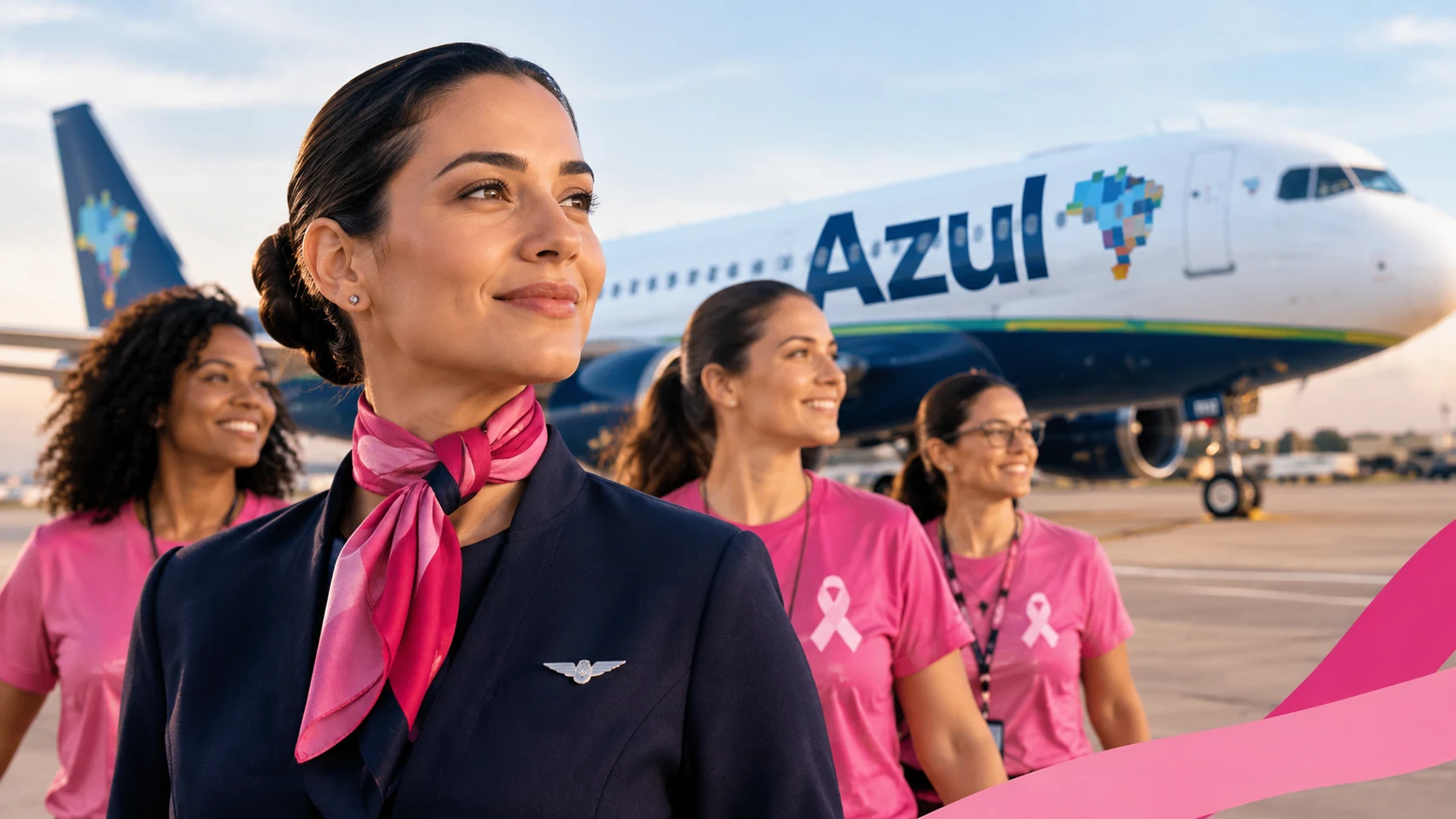Azul lança campanha de Outubro Rosa com filme estrelado por colaboradoras e corrida beneficente
